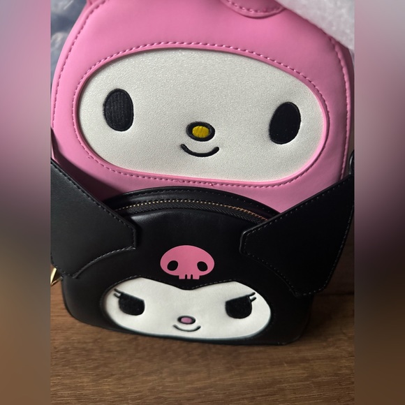 KUROMI & MY MELODY (Loungefly)-NWT Faux Leather Pink/Black Backpack main image 5